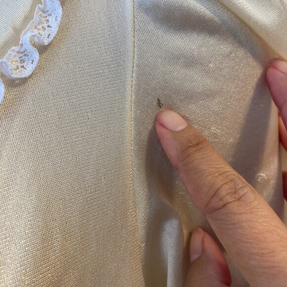 Vintage Simply Basic Yellow Satin Lace Knee Length Nightie Mesh Sexy Women L/XL - Picture 7 of 7